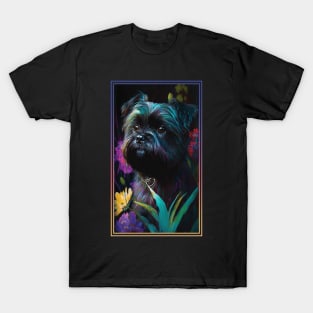 Affenpinscher Vibrant Tropical Flower Tall Digital Oil Painting Portrait T-Shirt